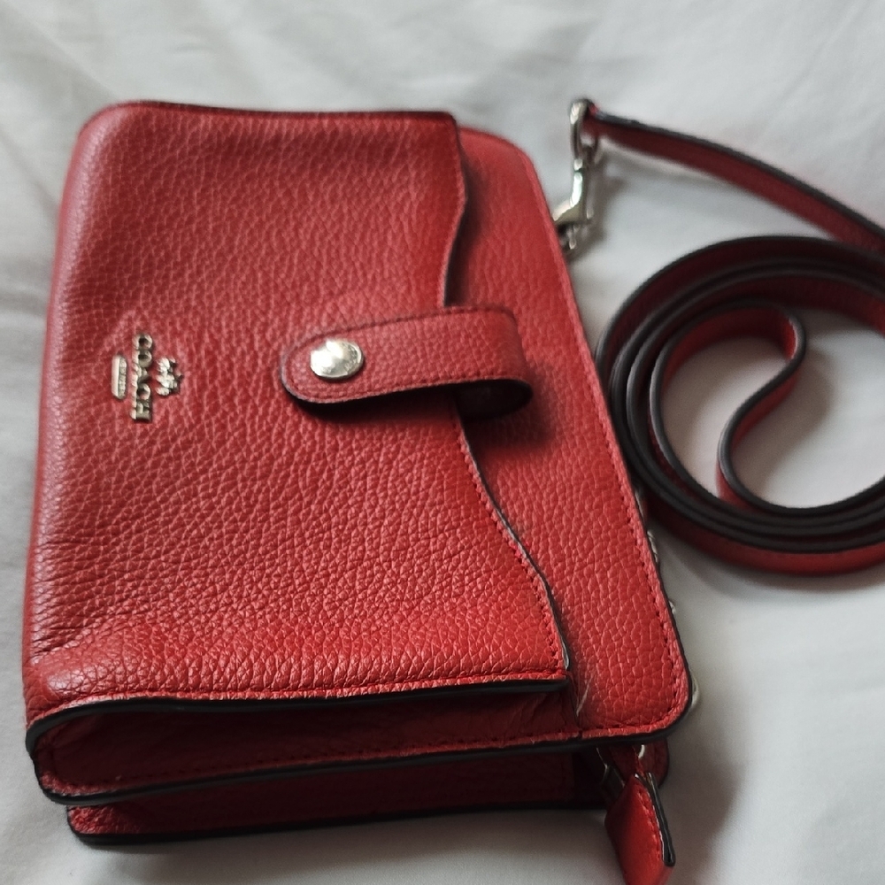 Coach Red Leather Pop Up Messenger Clutch Crossbody Bag 64798 - Picture 3 of 8